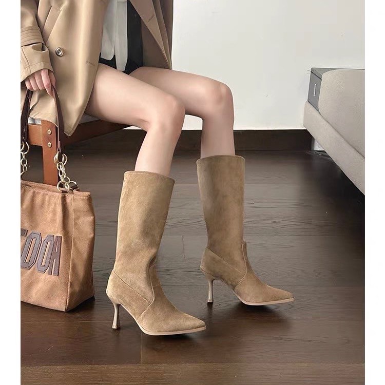 Cow Suede Mid-calf Modern Boot - Women Bags On Sale review and price