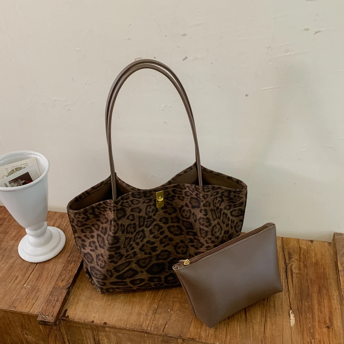 Retro Leopard Print Suede Tote - Women'S Bags Handbags review and price